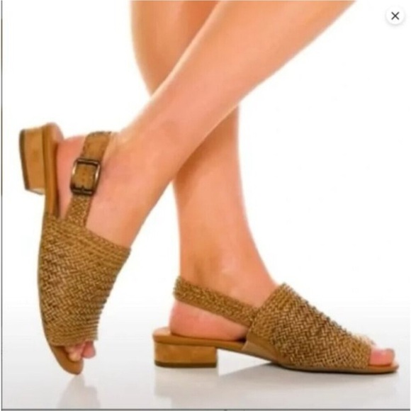 Paul Green Shoes - Paul‎ Green Helena Women Size 8 Woven Leather Tan Sandals Slingback Heel Boho